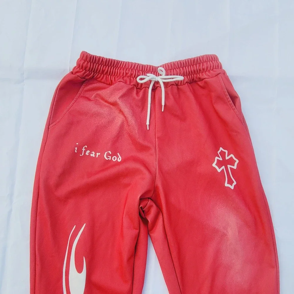 I Fear God Flared Sweatpants Mens sz Small Red Flame Graphic Streetwear P03